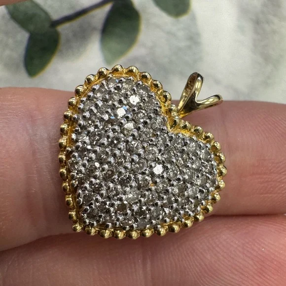 14K yellow gold and diamonds pavè heart necklace 3.9g - Picture 11 of 15